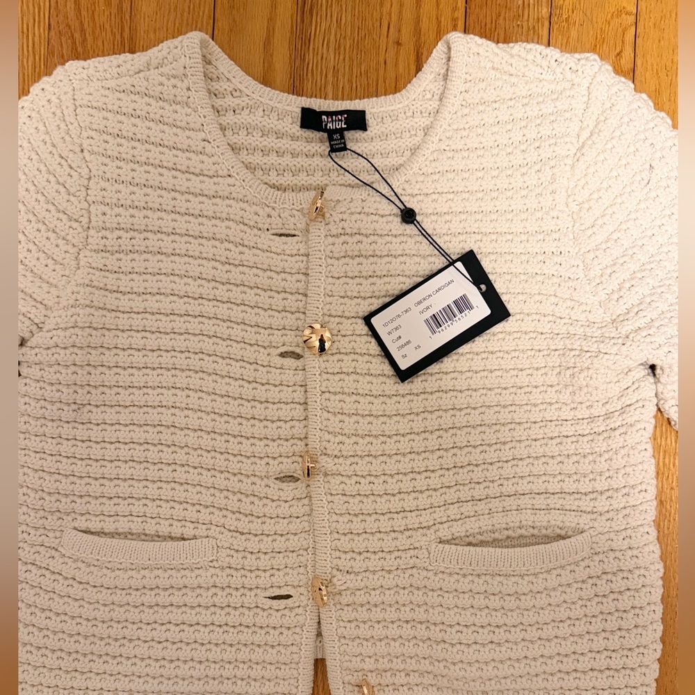 NWT PAIGE Oberon Cream Textured Cardigan Sweater Jacket XS Gold Buttons - Picture 3 of 9